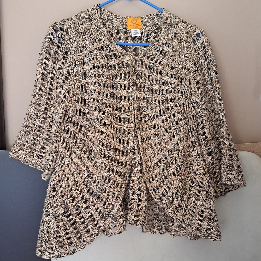 Ruby Rd. Chunky Crochet Boho Cardigan sz PM